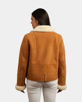 Womens Sheepskin Aviator Pilot Jacket Dynamo Tan White